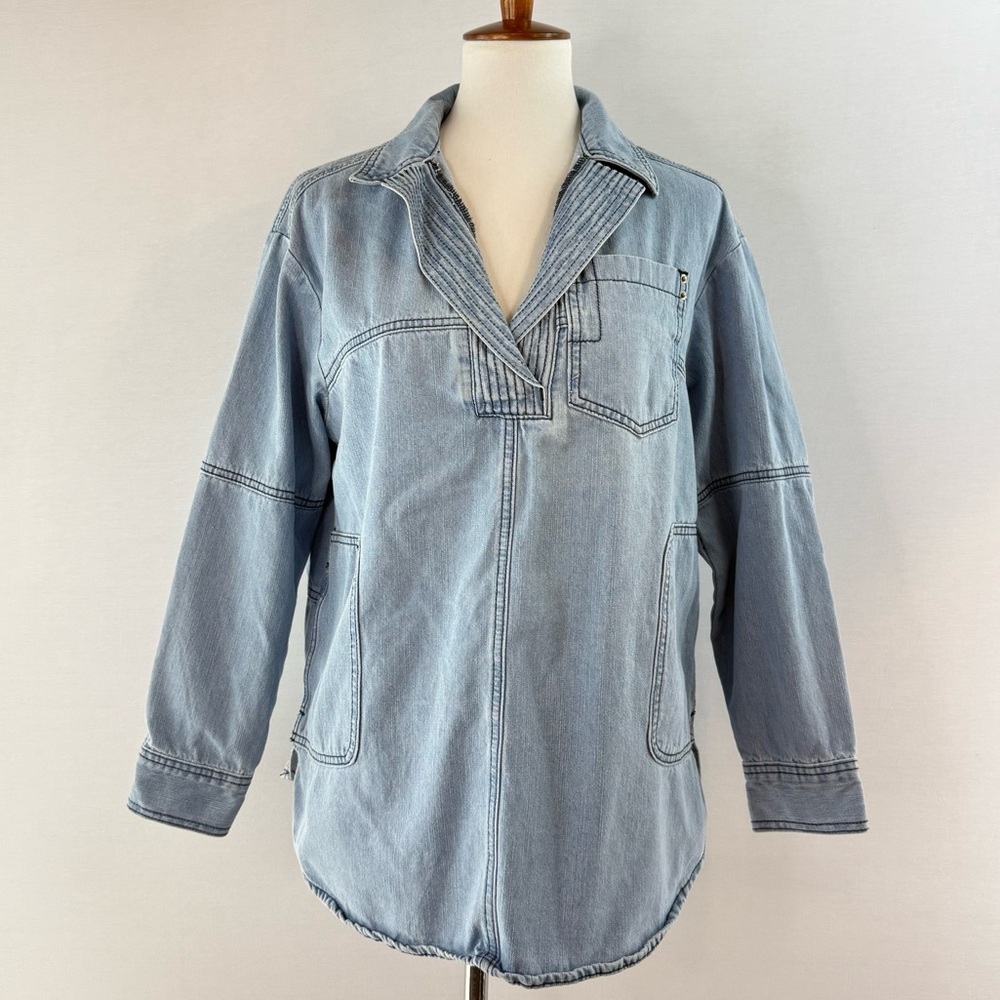Light Blue Denim Pullover Utility Jacket - image 1
